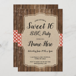 Sweet 16 Birthday Party GRILLEN Red Gingham Burlap Einladung