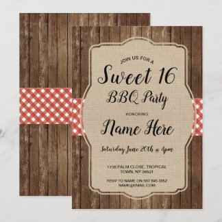 Sweet 16 Birthday Party GRILLEN Red Gingham Burlap Einladung