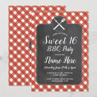 Sweet 16 Birthday Party GRILLEN Red Gingham Chalk Einladung