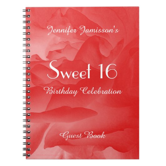 Sweet 16 Birthday Party Guest Book, Coral Rose Notizblock (Vorderseite)