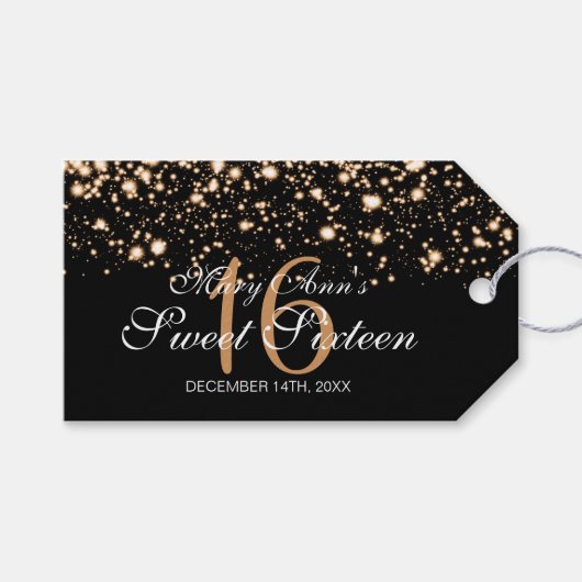 Sweet 16 Birthday Party Midnight Glam Gold Geschenkanhänger (Vorderseite (Horizontal))