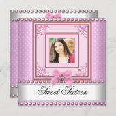 Sweet 16 Birthday Party Pink White Pearl Foto 2 Einladung (Vorne/Hinten)