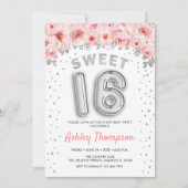 Sweet 16 Birthday Party - Rosa Silberballons Einladung (Vorderseite)