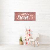 Sweet 16 Birthday Party Rose Gold Glitzer Monogram Banner (Insitu)