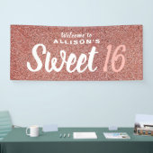 Sweet 16 Birthday Party Rose Gold Glitzer Monogram Banner (Messe)
