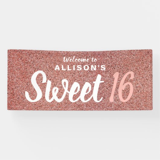 Sweet 16 Birthday Party Rose Gold Glitzer Monogram Banner (Horizontal)