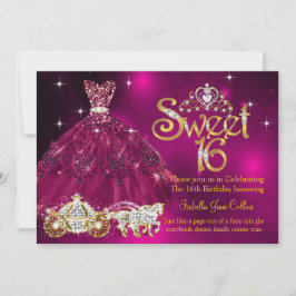Sweet 16 Birthday Pflaume Pink Kleid Tiara Carriag Einladung