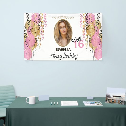 Sweet 16 Birthday - Pink Balloons Banner (Messeveranstaltung)