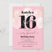 Sweet 16 Birthday Pink Balloons Gold Girly Bold Einladung (Vorderseite)