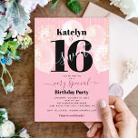 Sweet 16 Birthday Pink Balloons Gold Girly Bold Einladung<br><div class="desc">Diese Einladung ist eine großartige Möglichkeit, Ihre Tochter ihren Geburtstag mit all ihren Freunden feiern zu lassen. Versenden Sie diese atemberaubende, einfache, festliche, moderne, mädchenhafte personalisierte Einladung. Fett, grafisch, schwarz und handgeschriebenes Skriptüberlagern rosa Ballons und goldene funkelnd Saitenleuchten auf einem weichen, hellrosa Hintergrund. Personalisieren Sie den benutzerdefinierten Text mit dem...</div>