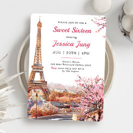 Sweet 16 Birthday Pink Floral Paris Eiffelturm Einladung