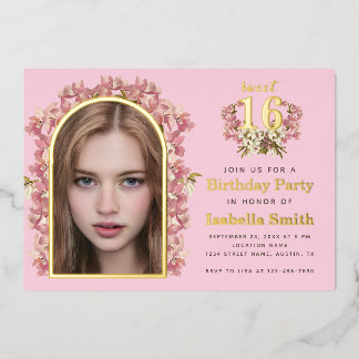 Sweet 16 Birthday Pink Girl Foto Orchids Arch Folieneinladung