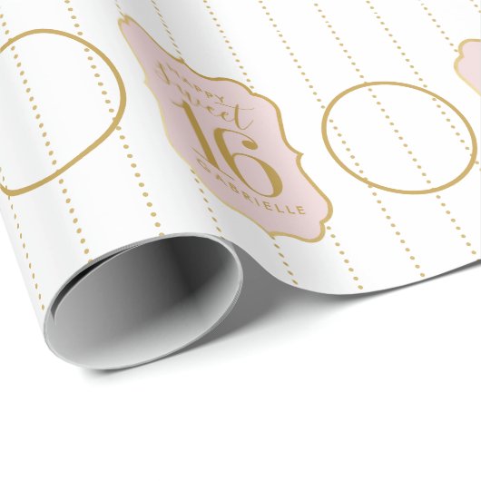 Sweet 16 Birthday Pink Gold Personalisiertes Foto Geschenkpapier (Rolleneckpunkt)