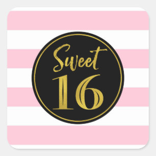 Sweet 16 Birthday Pink Gold Schwarz-weiß Quadratischer Aufkleber