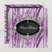 Sweet 16 Birthday Pink Lila Zebra Black Stripe Einladung (Vorne/Hinten)