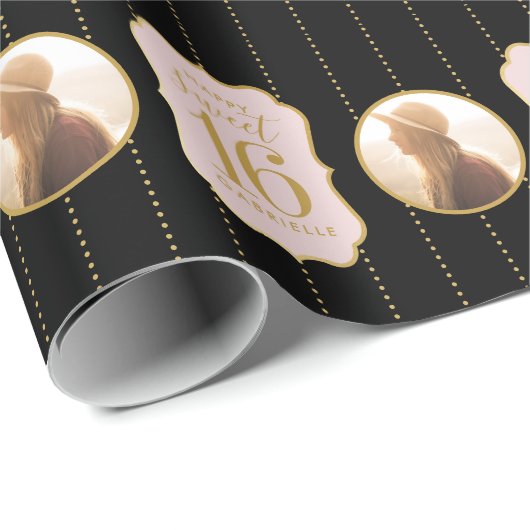 Sweet 16 Birthday Pink Personalisiertes Foto Geschenkpapier (Rolleneckpunkt)