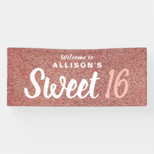 Sweet 16 Birthday Pink Rose Gold Glitzer Name Banner