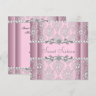 Sweet 16 Birthday Pink Silver White Pearl Lace Einladung