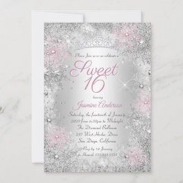 Sweet 16 Birthday Pink Silver Winter Wunderland Einladung