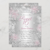 Sweet 16 Birthday Pink Silver Winter Wunderland Einladung (Vorne/Hinten)
