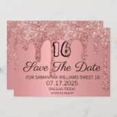 Sweet 16 Birthday Pink Sparkle Glitzer Tropfen Save The Date (Vorne/Hinten)