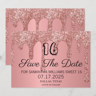 Sweet 16 Birthday Pink Sparkle Glitzer Tropfen Save The Date