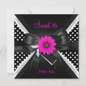 Sweet 16 Birthday Polka Dot Schwarz-weiß Pink Einladung (Vorderseite)