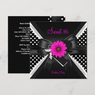 Sweet 16 Birthday Polka Dot Schwarz-weiß Pink Einladung