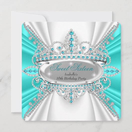 Sweet 16 Birthday Princess Aquamarin Diamonds Tiar Einladung (Vorderseite)