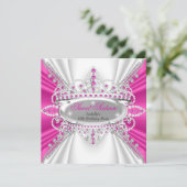 Sweet 16 Birthday Princess Hot Pink Diamonds Tiara Einladung (Stehend Vorderseite)