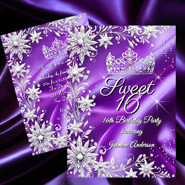 Sweet 16 Birthday Purple Silver Winter Wonderland Einladung
