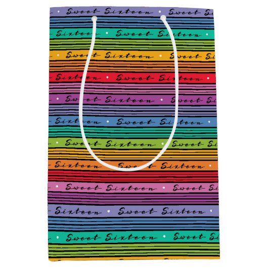 Sweet 16 Birthday Rainbow Stripes Mittlere Geschenktüte (Vorderseite)