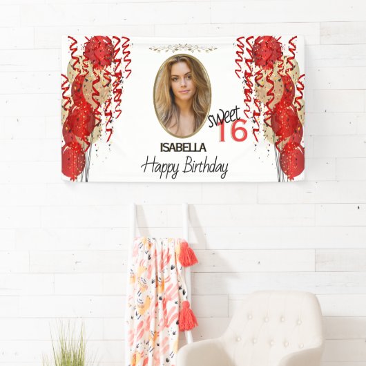 Sweet 16 Birthday - Red Balloons Banner (Insitu)