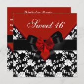 Sweet 16 Birthday Red Schwarz-weiß Floral Bow Einladung (Vorne/Hinten)