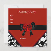Sweet 16 Birthday Red Schwarz-weiß Floral Bow Einladung (Rückseite)