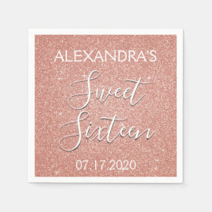 Sweet 16 Birthday Rose Gold Blush Pink Glitzer Serviette