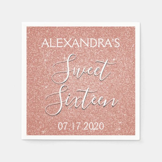 Sweet 16 Birthday Rose Gold Blush Pink Glitzer Serviette (Vorderseite)