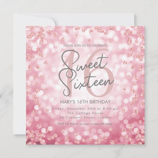 Sweet 16 Birthday Rose Gold Chic Glitzer Lights Einladung (Vorderseite)
