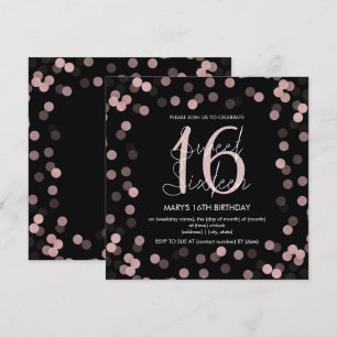 Sweet 16 Birthday Rose Gold Glam Glitzer Black Einladung