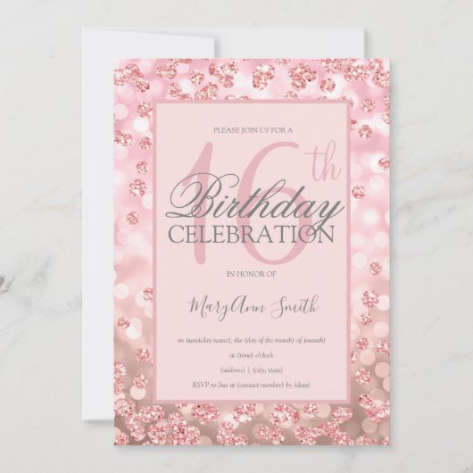 Sweet 16 Birthday Rose Gold Glitzer Lights Einladung (Vorderseite)