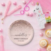 Sweet 16 Birthday Rose Gold Glitzer Sparkle Name Pappteller (Party)
