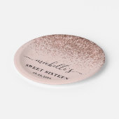 Sweet 16 Birthday Rose Gold Glitzer Sparkle Name Pappteller (Schrägansicht)