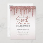Sweet 16 Birthday Rose Gold Script Party Einladungspostkarte (Vorne/Hinten)