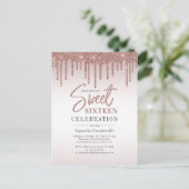 Sweet 16 Birthday Rose Gold Script Party Einladungspostkarte (Stehend Vorderseite)