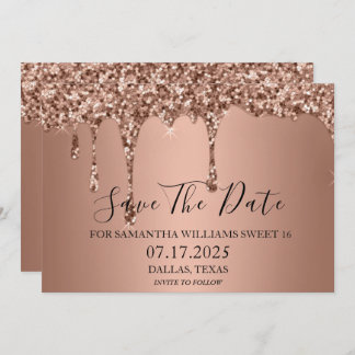 Sweet 16 Birthday Rose Gold Sparkle Glitzer Tropfe Save The Date