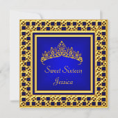 Sweet 16 Birthday Royal Blue Gold Silver Tiara Einladung (Vorderseite)