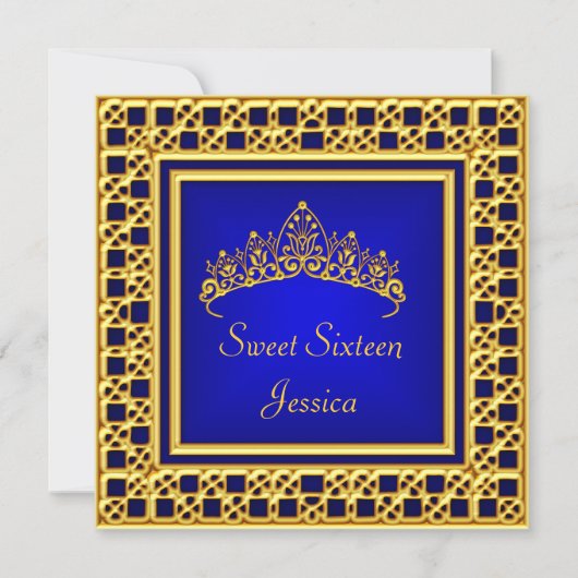 Sweet 16 Birthday Royal Blue Gold Silver Tiara Einladung (Vorderseite)