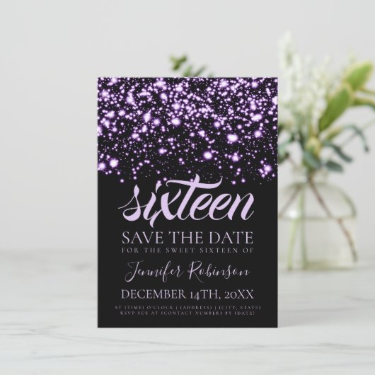 Sweet 16 Birthday Save the Date Lila Glam (Stehend Vorderseite)