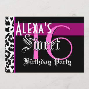 Sweet 16 Birthday Schwarz-weiß Leopard Pink G801 Einladung