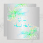 Sweet 16 Birthday Silver & Blue Green Wirbel Einladung (Vorne/Hinten)